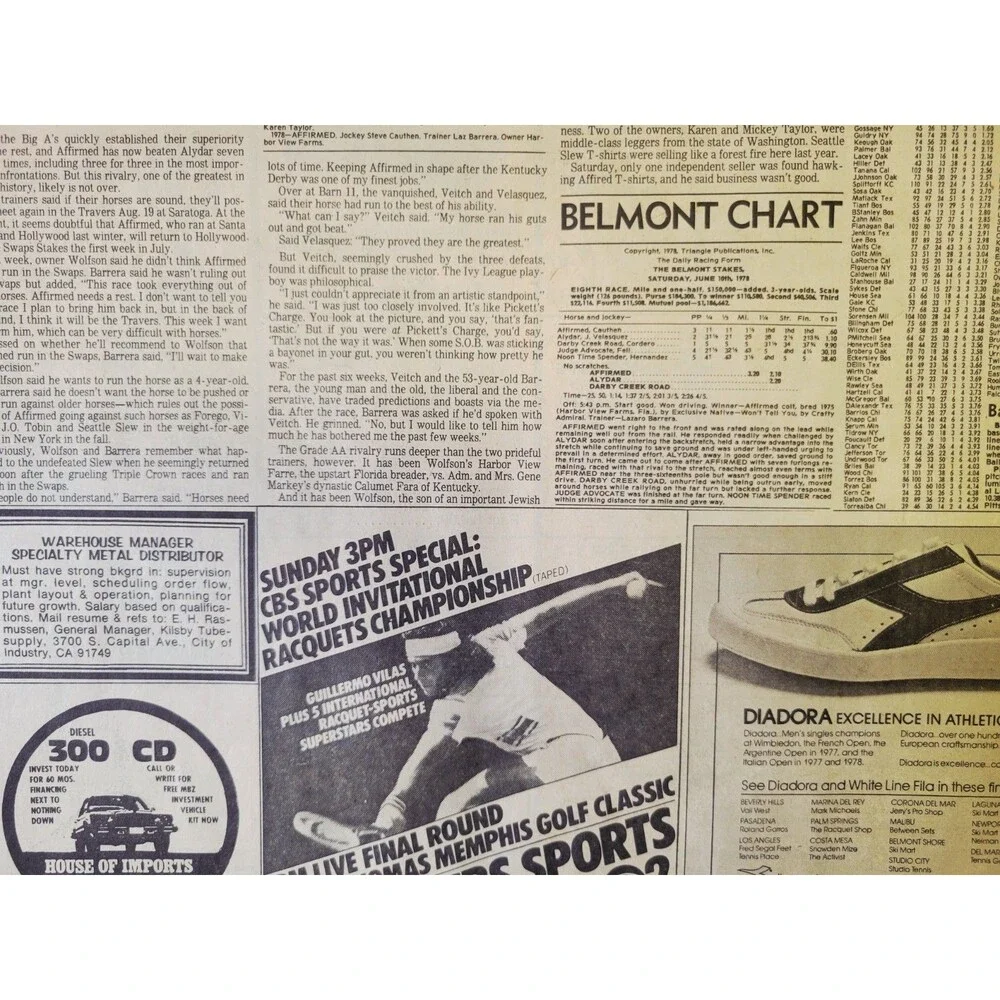 1978 Jun 11: LA Times Triple Crown For Affirmed! Belmont Stakes Win Horse Racing